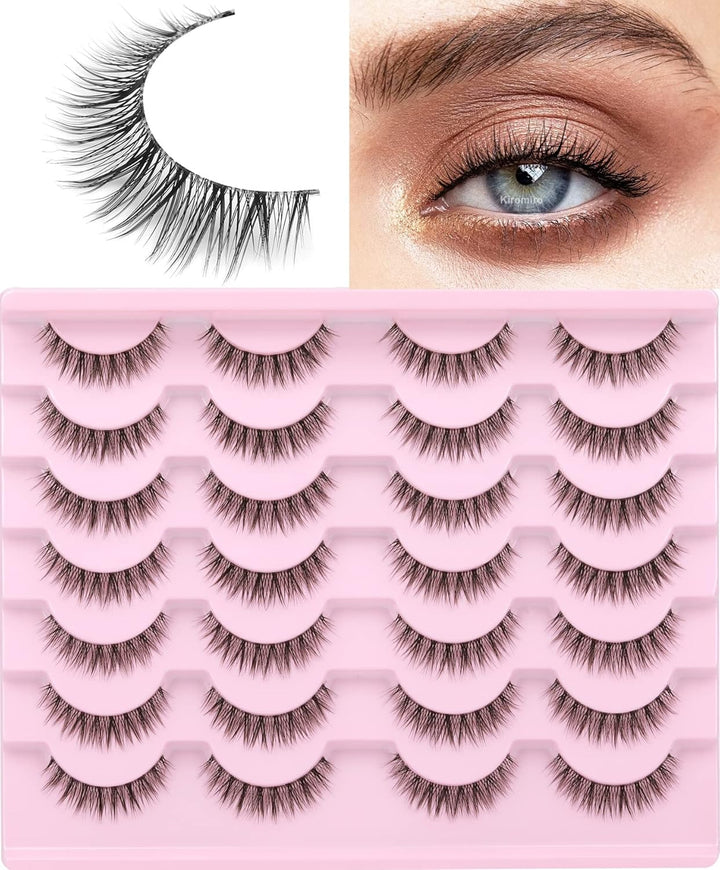 False Eyelashes 14Mm Faux 3D Mink Lashes Natural Look Cat Eye Wispy Lashes Pack by , 14 Pairs