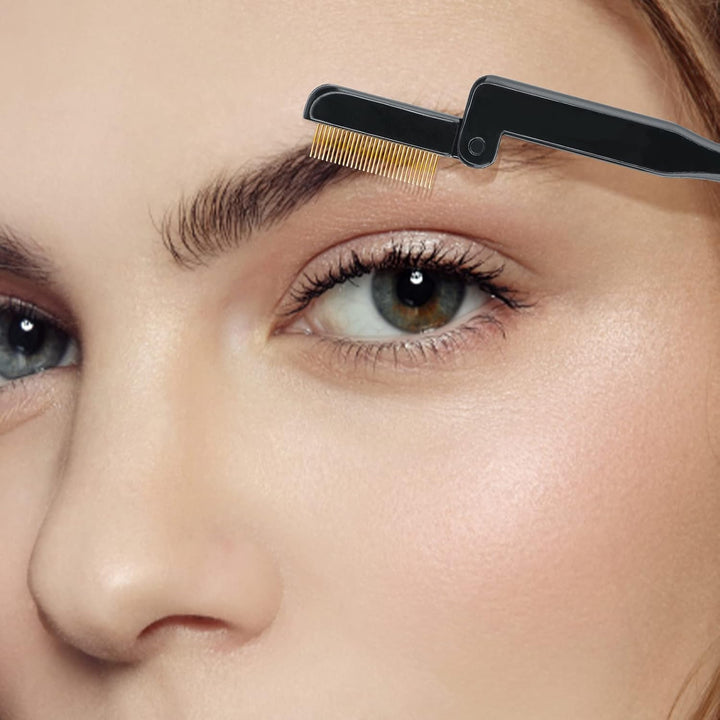 2PCS Folding Eyelash Comb, Eyelash Separator Tool, Black Eyebrow Comb Metal Teeth, Eyelash Brush Tool for Lash & Brow