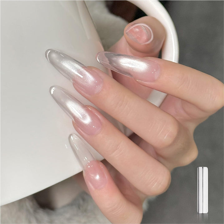 Glassy Cat Eye Gel Nail Polish, 16Ml Glitter Holographic UV Gel Polish with Magnet, Reflective Translucent, 2341 Silvery Moonlight