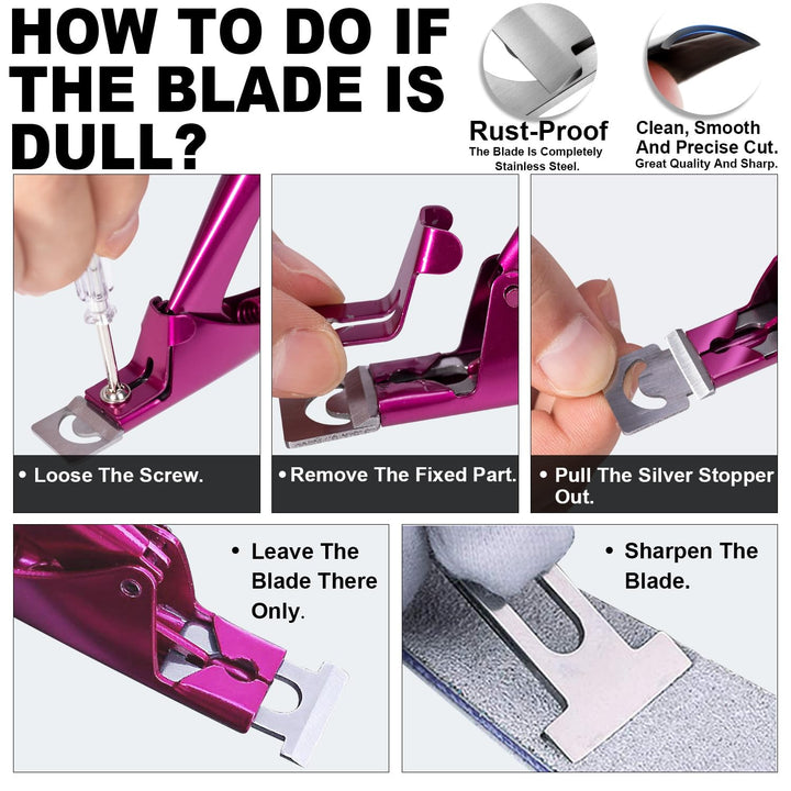 Violet Red Premium Adjustable Nail Clippers with Magnets Sizers for Acrylic Nails, Stainless Steel Nail Cutter Trimmer for Artificial Fake False Tips Manicure Sharp Blade Clip Tool for Salon Beauty