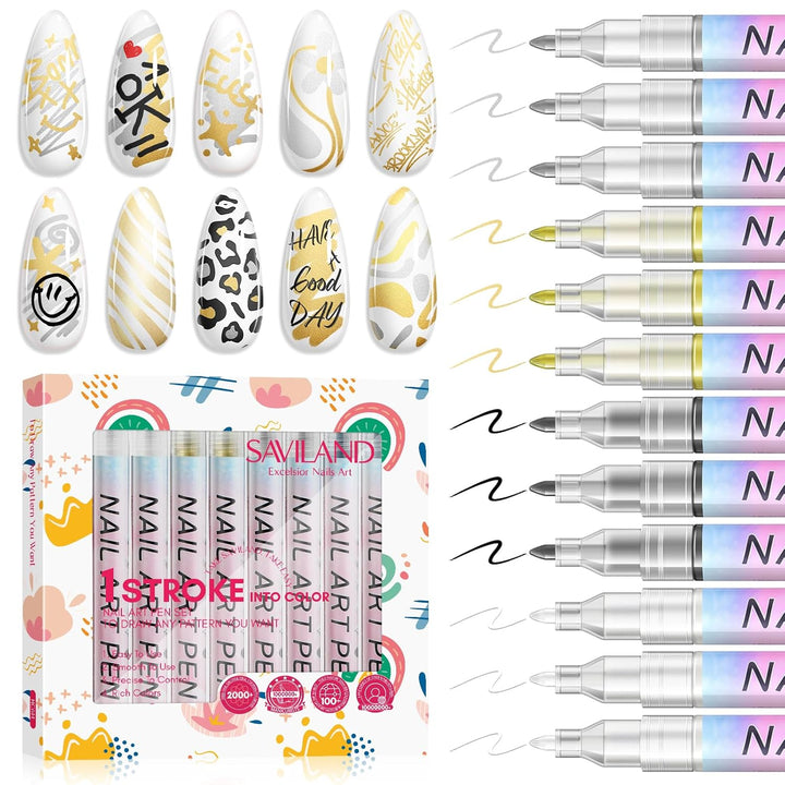 12 Colors Nail Art Pens Set - 3D Nail Polish Pens Acrylic Paint Pens Nail Markers for Nail Art Drawing Painting Nail Point Dotting Liner Pen Manicure Tools Nail Design Kit Home Nail Salon DIY