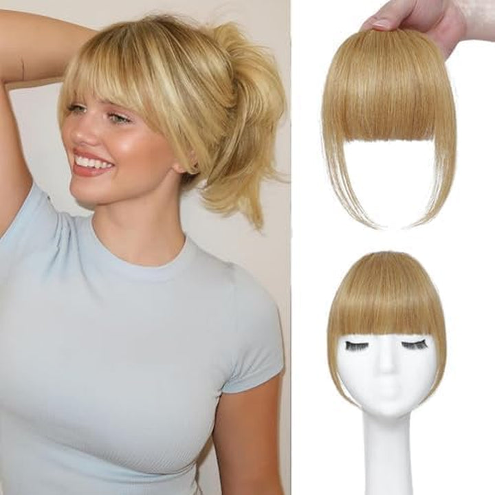 Clip in Bangs 100% Real Human Hair Extensions Wispy Natural Black Fake Bangs Hair Clip on Bangs for Women Fringe with Temples Hairpieces Faux Bangs for Daily Wear