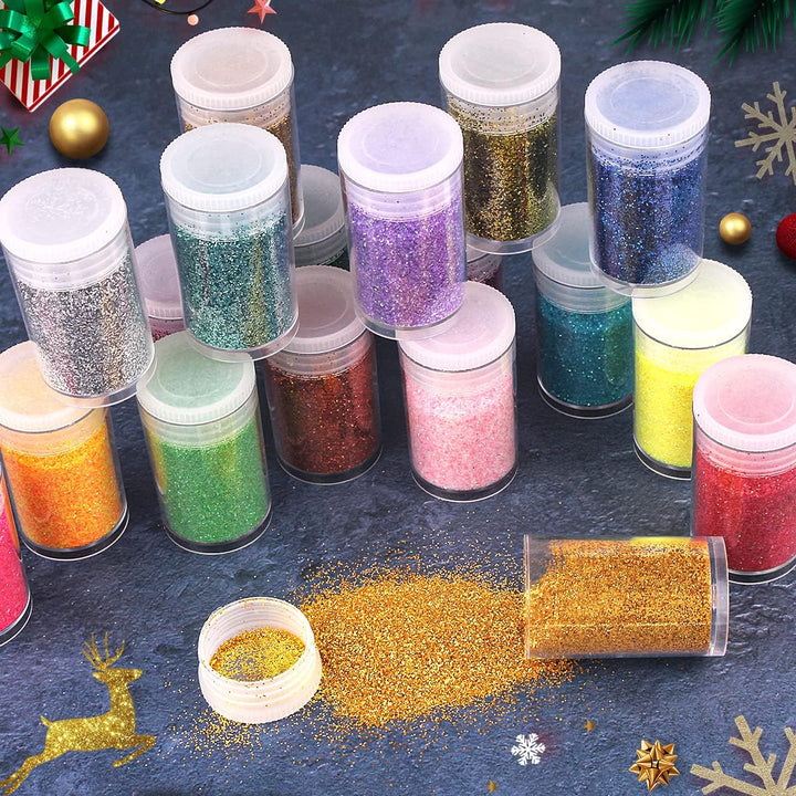 Ultra Fine Glitter 45 Colors Set, Holographic Glitter Powder for Tumblers, Arts and Craft Glitter, Iridescent Glitter for Epoxy Resin, Cosmetic Glitter for Body Nail Face Hair Eyeshadow Makeup