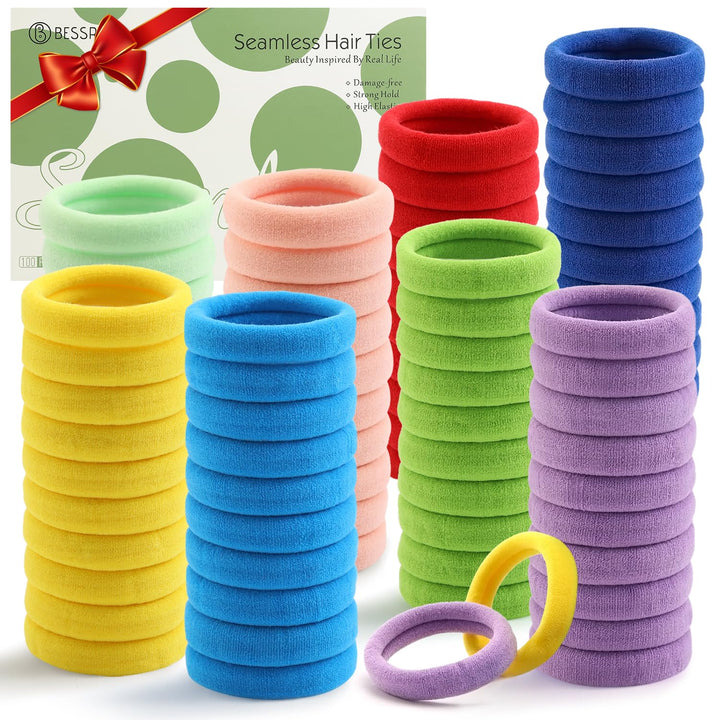 100 Pcs Thick Seamless Brown Hair Ties, Ponytail Holders Hair Accessories No Damage for Thick Hair (Natural Colors)