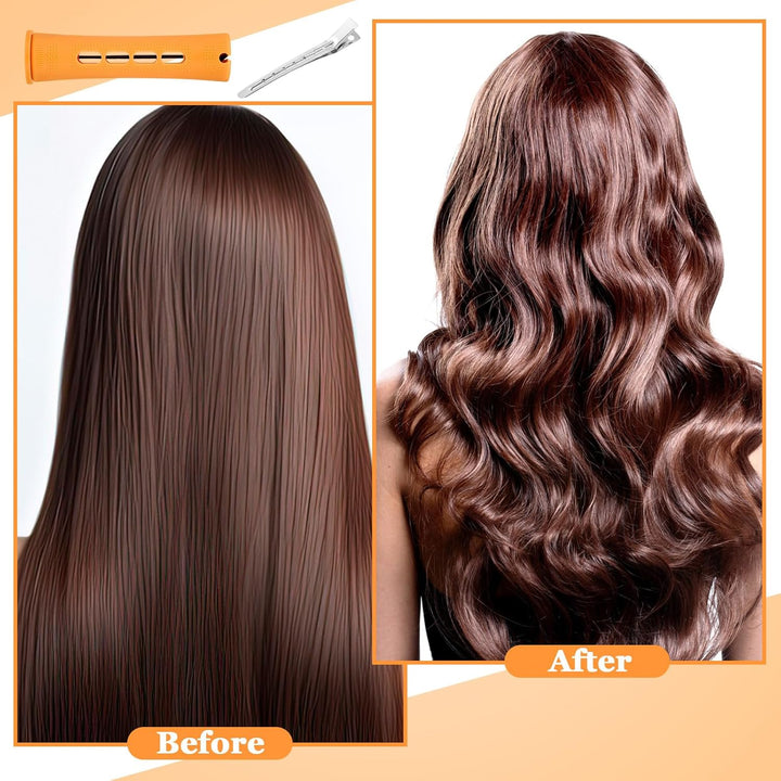 43 Pcs Hair Perm Rods Set, Large Plastic Cold Wave Rods Orange Curling Rods with Rat Tail Combs Hair Clips for Long Short Hair