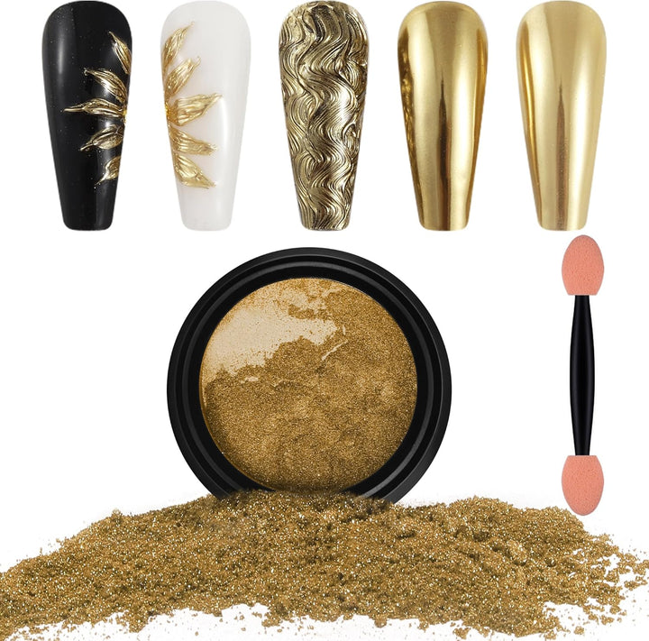 2 Jars Chrome Nail Powder White and Gold Pearl,Iridescent Aurora Powder Metallic Mirror Effect Pigment Pearlescent Mermaid Pearl Glitter Dust Kit (White and Gold)