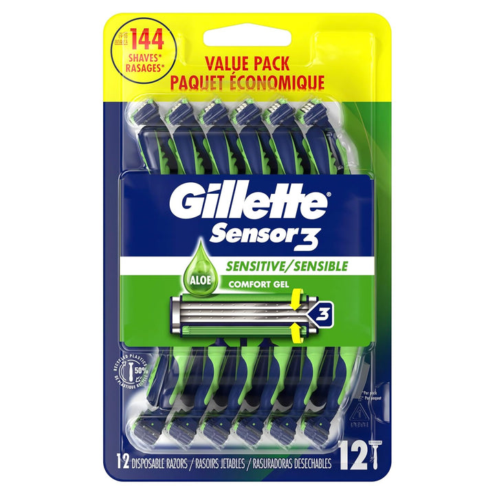 Sensor3 Sensitive Men'S Disposable Razor, 12 Razors