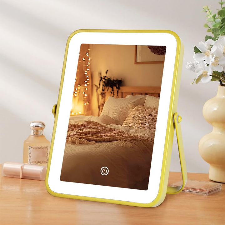 Travel Makeup Mirror with Lights, Portable Small Beauty LED Vanity Mirror with Lights, 1200Mah Battery, Dimmable Touch Screen, Tabletop Folding Compact Mirror,Women Gift