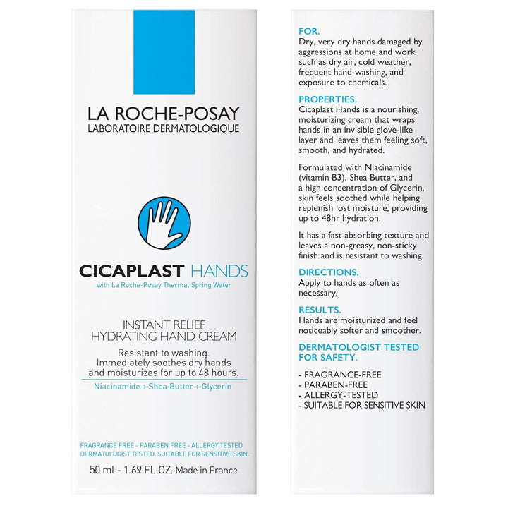 La Roche-Posay Cicaplast Hand Cream, Instant Relief Moisturizing Hand Lotion for Dry Hands, Shea Butter Lotion for Dry Cracked Hands, n Greasy, Fragrance Free