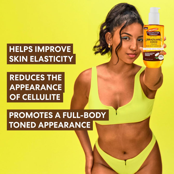 Coconut Oil Formula Brazilian Coco Firming Body Oil with Vitamin E, 6.5 Fl Oz, Helps with Skin Tightening & Firming of Bum, Bust & Belly, Provides 48Hr Moisture, Dermatologist Approved