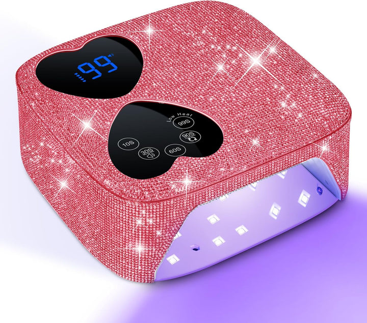 UV LED Nail Lamp Cordless,  80W Rechargeable UV Light for Gel Nails, Professional Gel Light Dryer with 5 Timers & Mirror Base, Sparkling Rhinestones Diamond Curing Lamp for Salon & Home