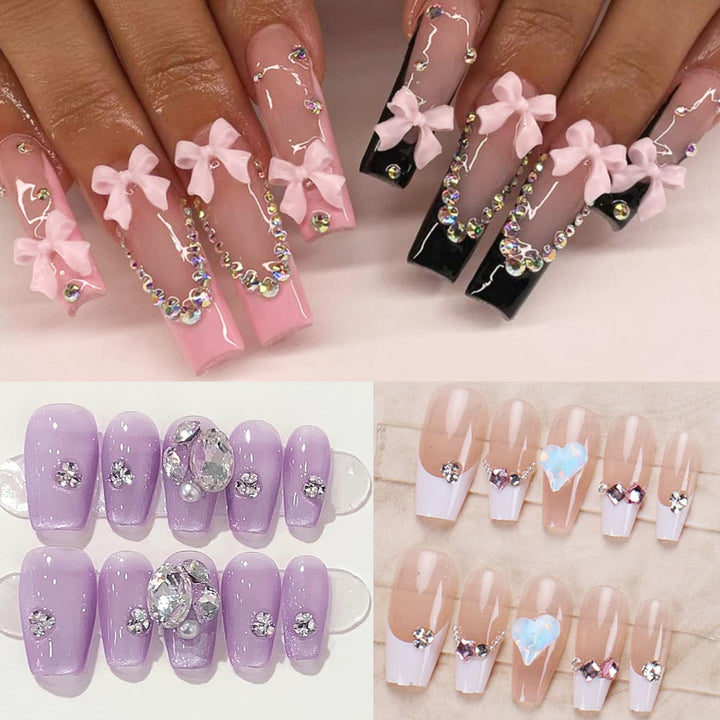 10000Pcs Nail Charms and Gems:Pink Cute Bow Heart 3D Flower Charms for Junk Cases Kit;Gold Chunky Butterfly Charms for Nails Design,Nail Jewels Diamond Rhinestones for Nails;Beads Pearls for Nails Art