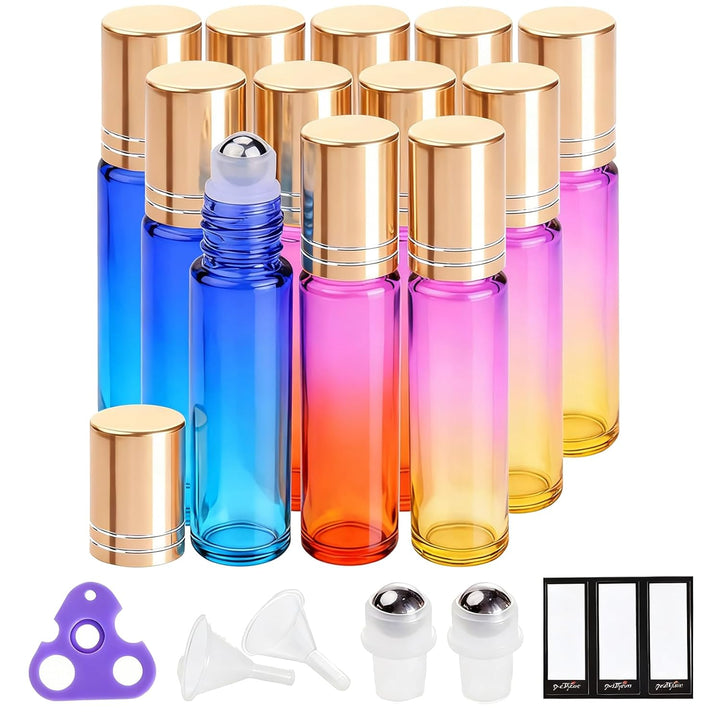 4 Pack, 10 Ml Essential Oil Roller Bottles with Stainless Steel Roller Ball - Refillable Leak-Proof Empty Thick Amber Glass Roll on Bottles with Metal Caps for Travel, Perfume