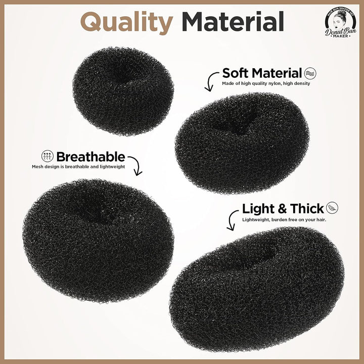 Hair Donut, Hair Bun Maker, Black（Extra-Large, Large, Medium and Small）