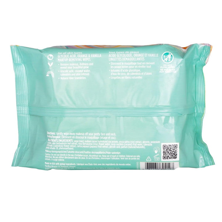 Makeup Remover Face Wipes - Daily Facial Cleansing & Exfoliating Towelettes - Biodegradable - Organic - W/ Gycolic Acid - Clean Beauty Vegan & Cruelty-Free Dermatologist Tested 30 Count
