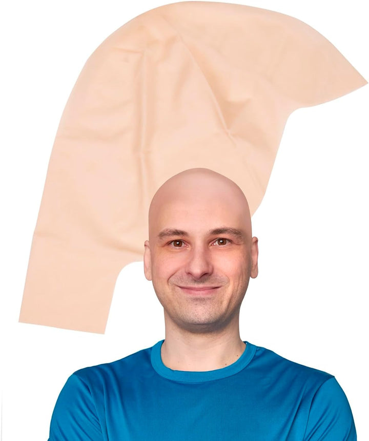 Latex Bald Cap for Adults - Beige Realistic Head Skin Bald Cap Wig for Men and Women - Halloween Costume Makeup Accessory for Theater, Cosplay and Dressup Apparel