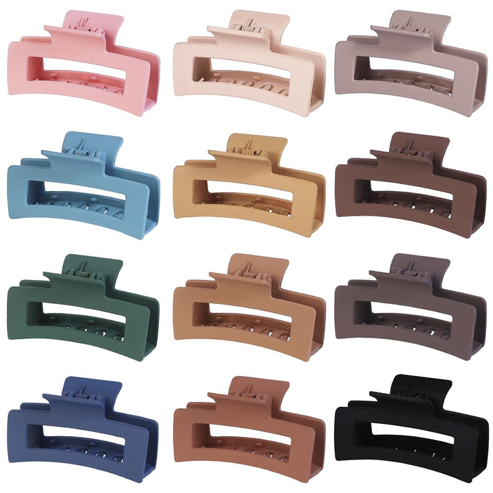 8 Pcs Large Hair Claw Clips 4.1 Inch Non-Slip Big Square Matte Claws for Women, Strong Hold Banana Clips for Thick Thin Hair