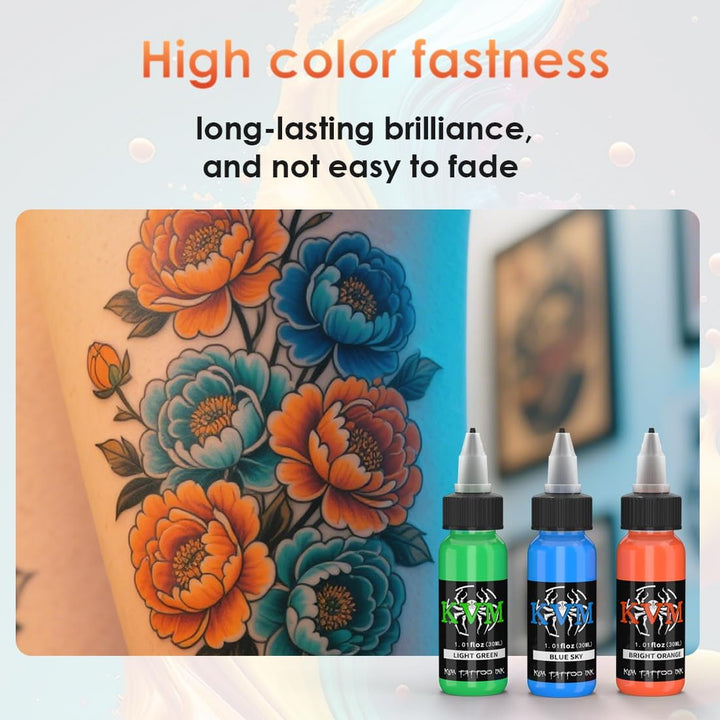 Tattoo Ink Set 14 Pcs Colors 1Oz (30Ml) Tattoo Supply Indoor Tattoo Studio Renowned for Its Smooth Flow Characteristics