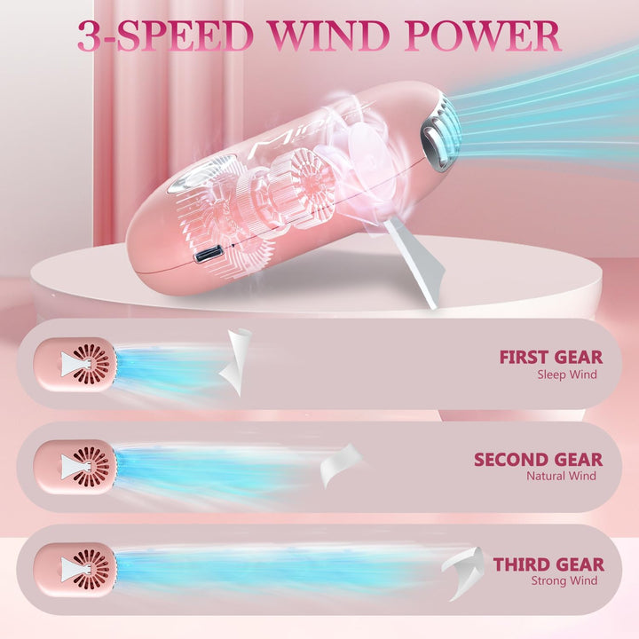 Mini Lash Fan for Eyelash Extensions Portable Handheld Eyelash Fan Dryer with USB-C Rechargeable Lash Extension Fans with Air Blower for Makeup Drying & Cooling, Pink