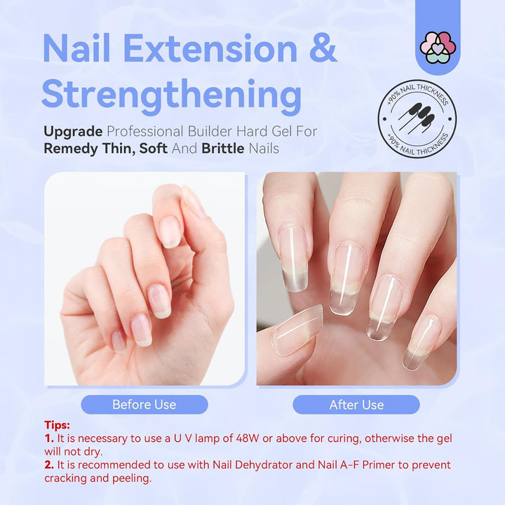 Builder Nail Gel Kit - 60G Clear Nail Extension Gel Set Nail Strengthen Nail Art Manicure Set with 100PCS Nail Forms and Acrylic Nail Brush for Beginners