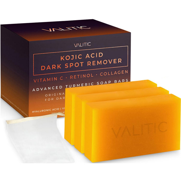 Kojic Acid Dark Spot Remover Soap Bars with Vitamin C, Retinol, Collagen, Turmeric - Original Japanese Complex Infused with Hyaluronic Acid, Vitamin E, Shea Butter, Castile Olive Oil (2 Pack)