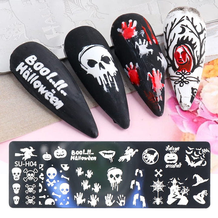 Halloween Nail Art Stamping Plates, 6 PCS Halloween Nail Stamper Kit Horror Ghost Skull Pumpkin Spider Witch Nail Art Stencils Plates Halloween Holiday Party Manicure Template Design Tool