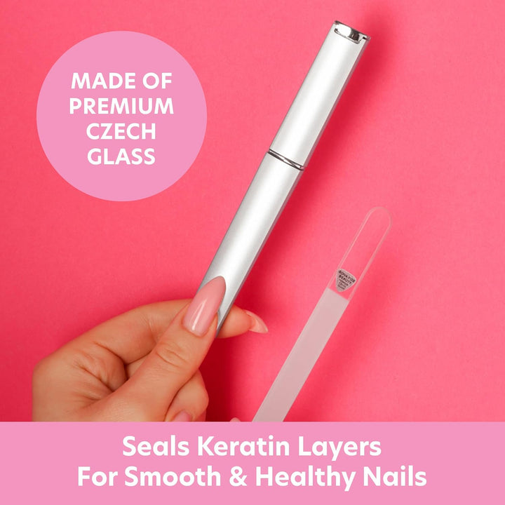 Czech Glass Nail Files for Natural Nails (Clear) - 1Pc Crystal Nail Filer, Nano Glass File with Case Handcrafted in the Czech Republic