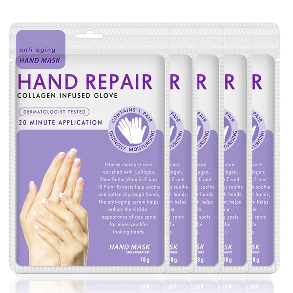 Hand Mask Moisturizing Glove 5 Pack, Hand Peel Mask Exfoliating Gloves, Hand Repair Glove for Dry Hands Treatment, Remove Dead Skin, Rough Skin, Purple