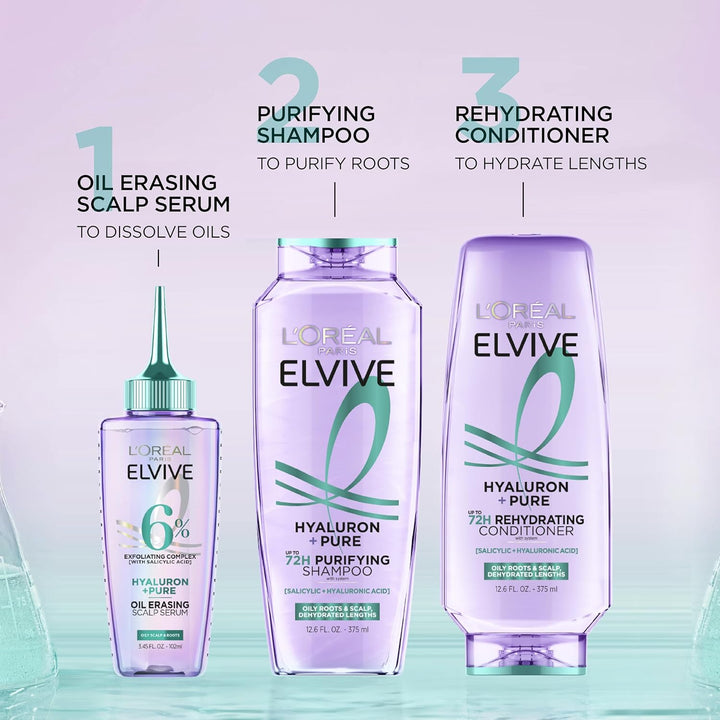 Elvive Hyaluron + Pure Shampoo and Conditioner Set, Clarifying Shampoo and Rehydrating Conditioner with Salicylic Acid and Hyaluronic Acid, 1 Kit