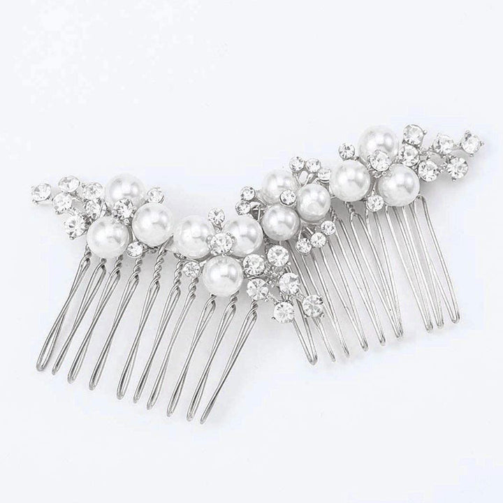 Gold Wedding Pearl Hair Comb Bride Crystal Hairpiece Bridal Rhinestone Hair Clip Hair Accessories for Women (Set of 2) (A-Gold)