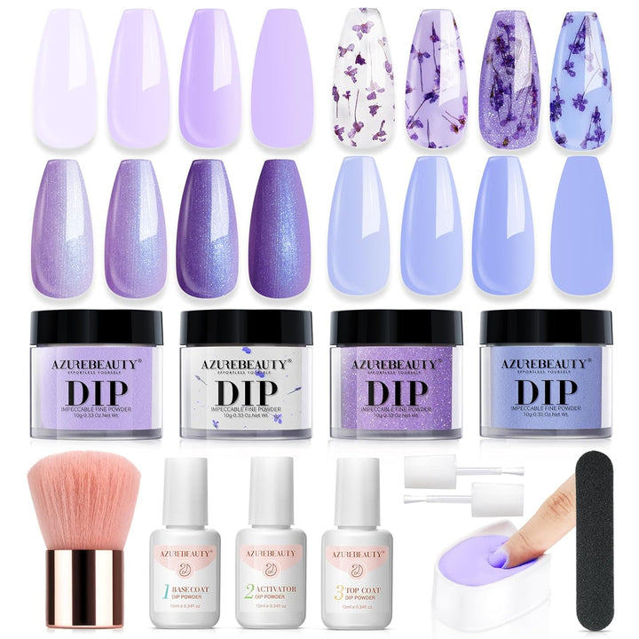 Dip Powder Nail Kit Starter, All Season Nude Skin Glitter 4 Colors Dipping Powder Liquid Set Recycling Tray with Base & Top Coat Activator for French Nail Art Manicure Salon DIY at Home.