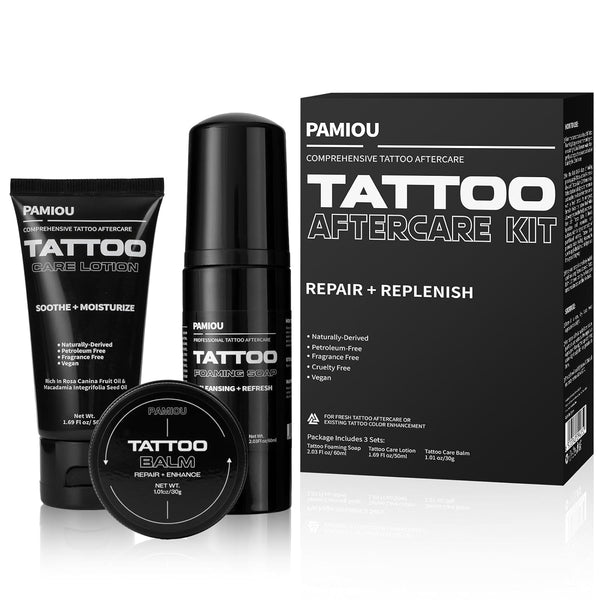 Tattoo Aftercare 3 in 1 Set for New Tattoos, Include Tattoo Balm, Tattoo Lotion and Tattoo Soap, Quick Healing, Soothing, Naturally-Derived, Petroleum-Free, Fragrance Free (3 Piece Set)