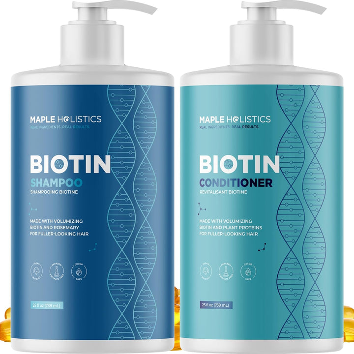 Rosemary Biotin Shampoo and Conditioner Set - Volumizing Shampoo and Conditioner for Thinning Hair for Women & Men with Nourishing B Vitamins - Color Safe Sulfate Paraben & Silicone Free (8 Fl Oz)