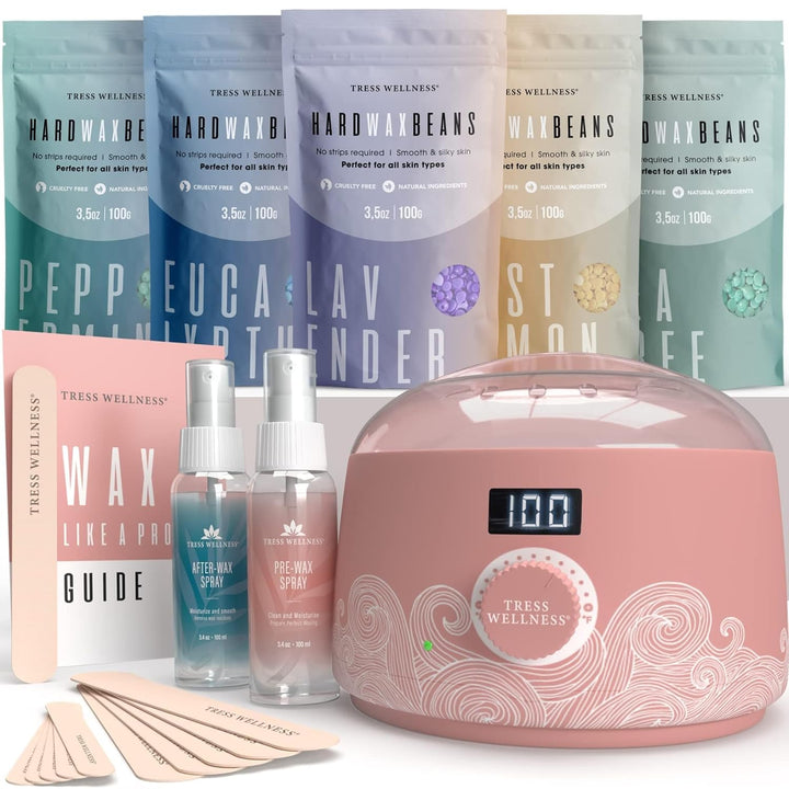 Waxing Kit for Sensitive Skin, Safe for Face & Skin, Prep & Aftercare Spray, Easy to Use, At-Home Kit for Face, Bikini, Brazilian & Full Body - Digital Display, Black Purple Flower