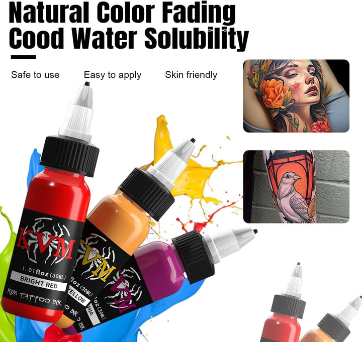 Tattoo Ink Set 14 Pcs Colors 1Oz (30Ml) Tattoo Supply Indoor Tattoo Studio Renowned for Its Smooth Flow Characteristics