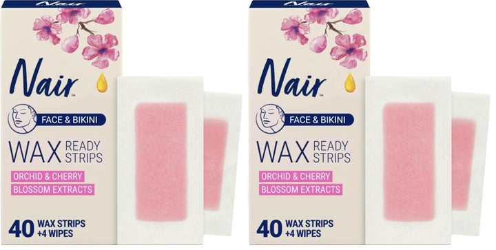 Hair Remover Wax Ready Strips, Face and Bikini Hair Removal Wax Strips, Orchid and Cherry Blossom Extracts, Dermatologist Tested, plus 4 Non-Flushable Post Wipes, 40 Count