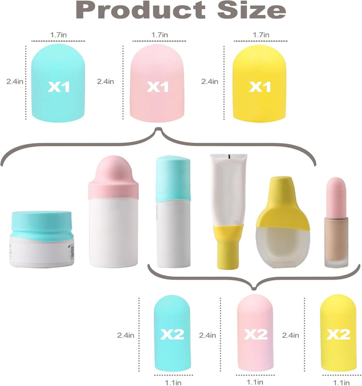 9 Pack Silicone Bottle Covers for Traveling, Airplane Travel Essentials for Women, Beach Vacation and Cruise Ship Travel Accessories, Travel Size Toiletries, Must Haves, Leak Proof