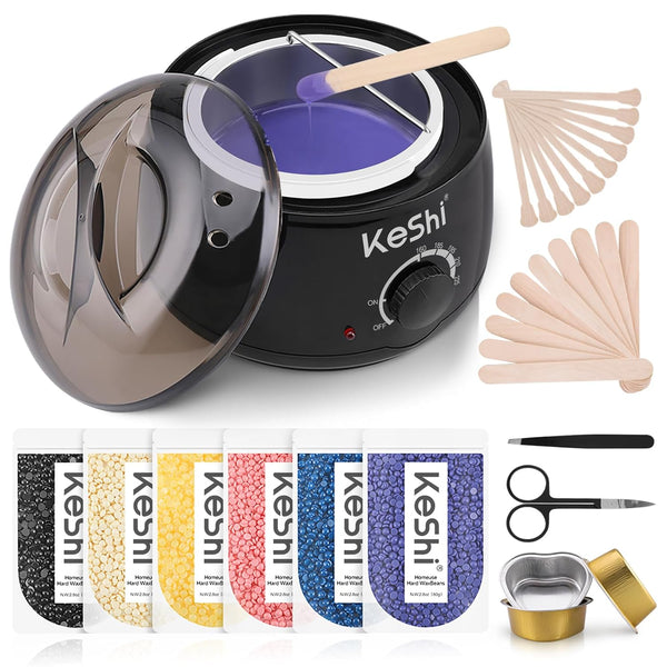 Waxing Kit, Painless Hair Removal Wax Warmer with 6 Bags Hard Waxbeans for Full Body, Legs, Face, Eyebrows & Bikini— Ideal for Both Women & Men