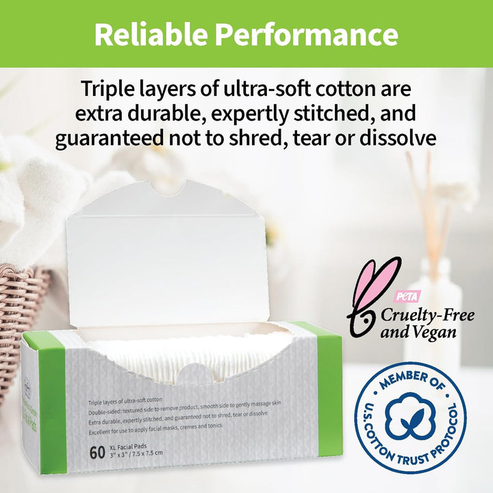 Forpro Premium Pure & Simple XL Facial Pads, Triple Layered Ultra Soft Disposable Makeup Remover Pads, 100% Vegan & Cruelty-Free, 60-Count