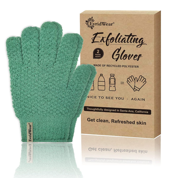 Exfoliating Dual Texture Bath Gloves for Shower, Spa, Massage and Body Scrubs, Dead Skin Cell Remover, Gloves with Hanging Loop (1 Pair Heavy Glove)