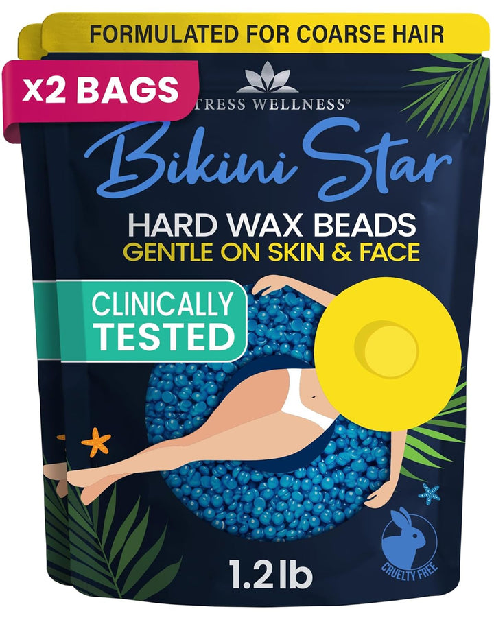 Wax Beads for Sensitive Skin - Safe for Face & Skin - Dermatologically Tested - At-Home Kit for Face, Bikini, Brazilian & Full Body - Bikini Star 1.2Lb