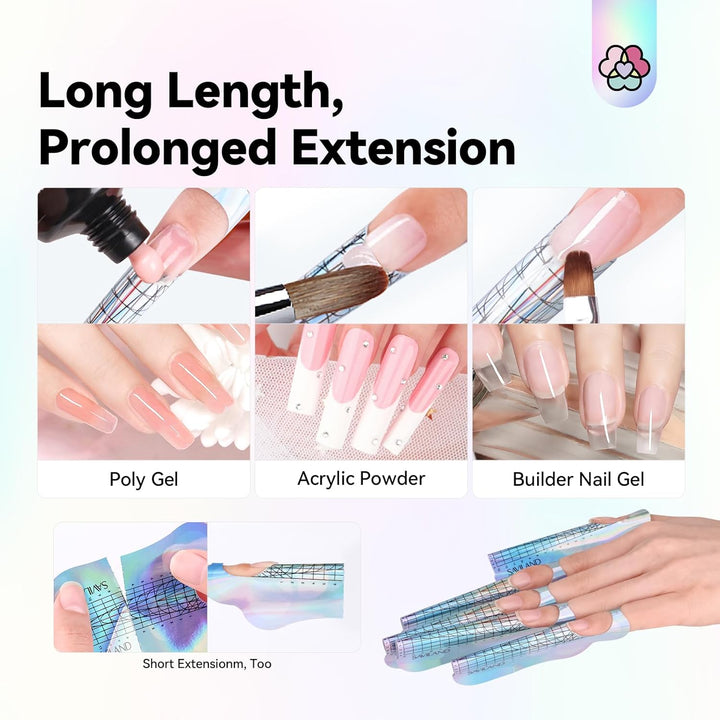 Long Length Reusable Nail Forms: Super Sticky Duable Poly Gel Nail Forms Sturdy Nail Extension Forms Paper Nail Forms Self-Adhesive Nail Model Stencils for Acrylic Nails Builder Nail Gel