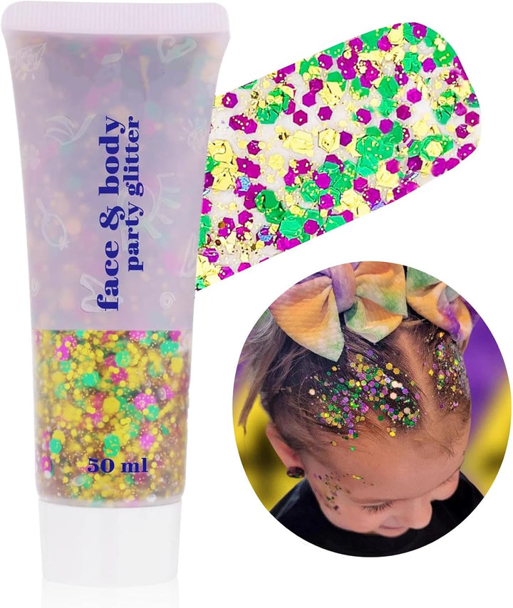 Gold Face Body Glitter,Mardi Gras Glitter Makeup Gold Face Paint,Holographic Chunky Sequins Glitters for Eye Lip Hair Nails,Festival Rave Accessories,52G