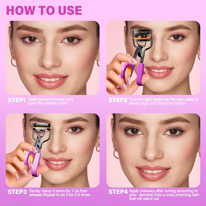 Eyelash Curlers with 6PCS Extra Replacement Pads, Premium Quality Eye Lash Curler, Superior Curling Effect, Easy to Hold and Use, Christmas Gifts for Her - Orange Purple Handle