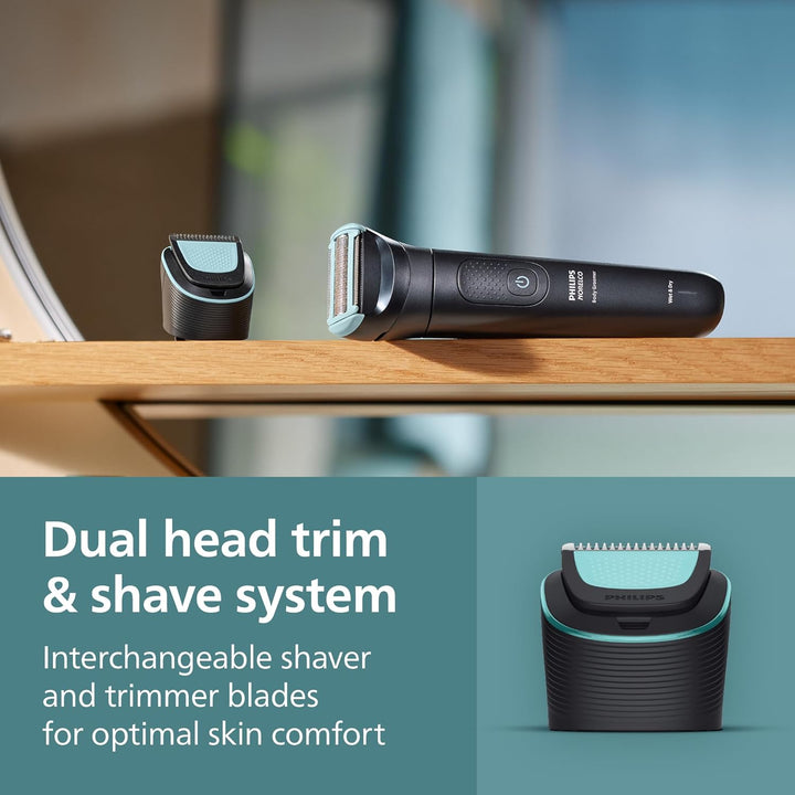 Body Groomer 5000 Series, Intimate Hair Trimmer & Shaver for Men with Dual 100% Showerproof Full Body Shave & Trim Heads and Two Bi-Directional Body Hair Combs, BG5495/50