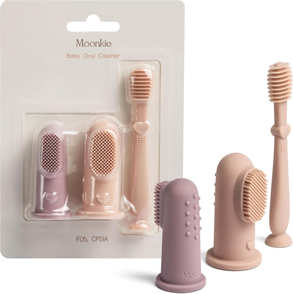 Baby Finger Toothbrush Tongue Oral Cleaner Kit for 3 Months +, 3 Pcs (Blush/Pale Mauve/Blush)