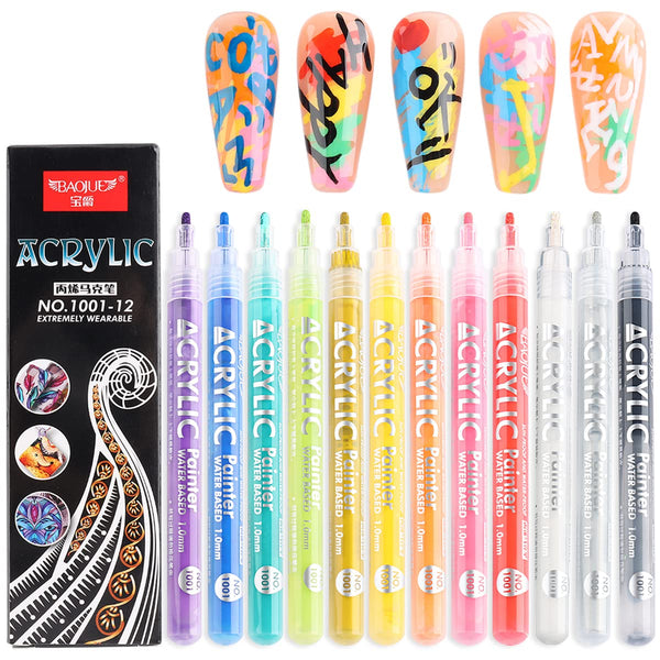 Nail Art Graffiti Pen Set 12Pcs Waterproof Drawing Marker Pen for Nails Neon Enamels Black White Quick Dry Nail Art Painting Pen DIY Abstract Lines Pen for Nail Art Nail Salon Supplies