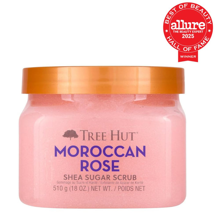 Moroccan Rose Shea Sugar Scrub, Exfoliating, Hydrating & Moisturizing Body Scrub with Shea Butter & Nourishing Essential Oils, Smooth & Soften Skin, 18 Oz