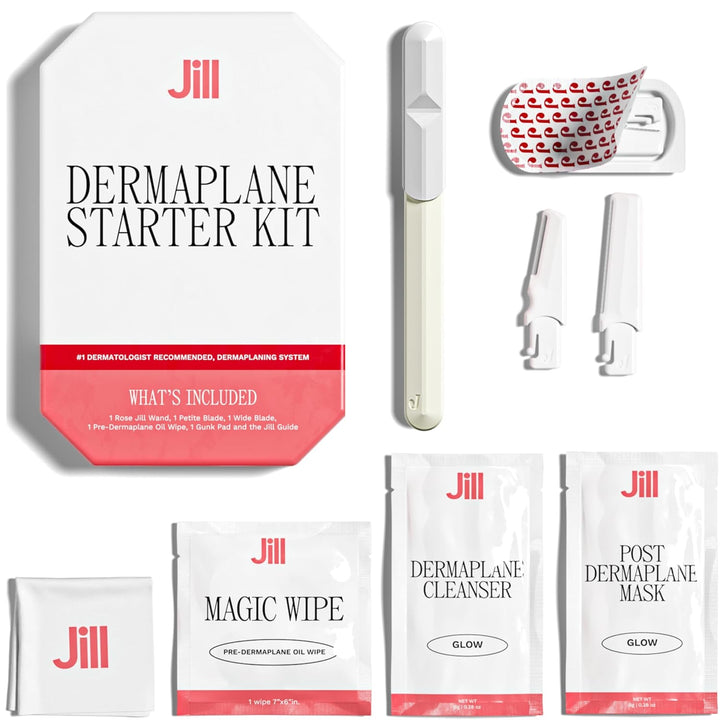 Dermaplane Starter Kit for Women in Rose – Facial Razor & Exfoliating Blade Set with Pre-Shave Magic Wipe, Gentle Skin Cleanser, Glow Moisturizer & 2 Disposable Dermaplane Blades