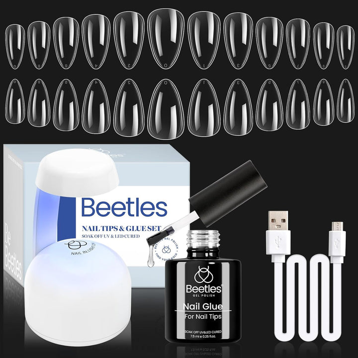 Beetles 9 in 1 Nail Glue Gel for Nail Tips and Clear Acrylic Nails Long Lasting, Curing Needed UV Extension Glue for False Nail Tips and Press on Nails, Christmas Nail Art